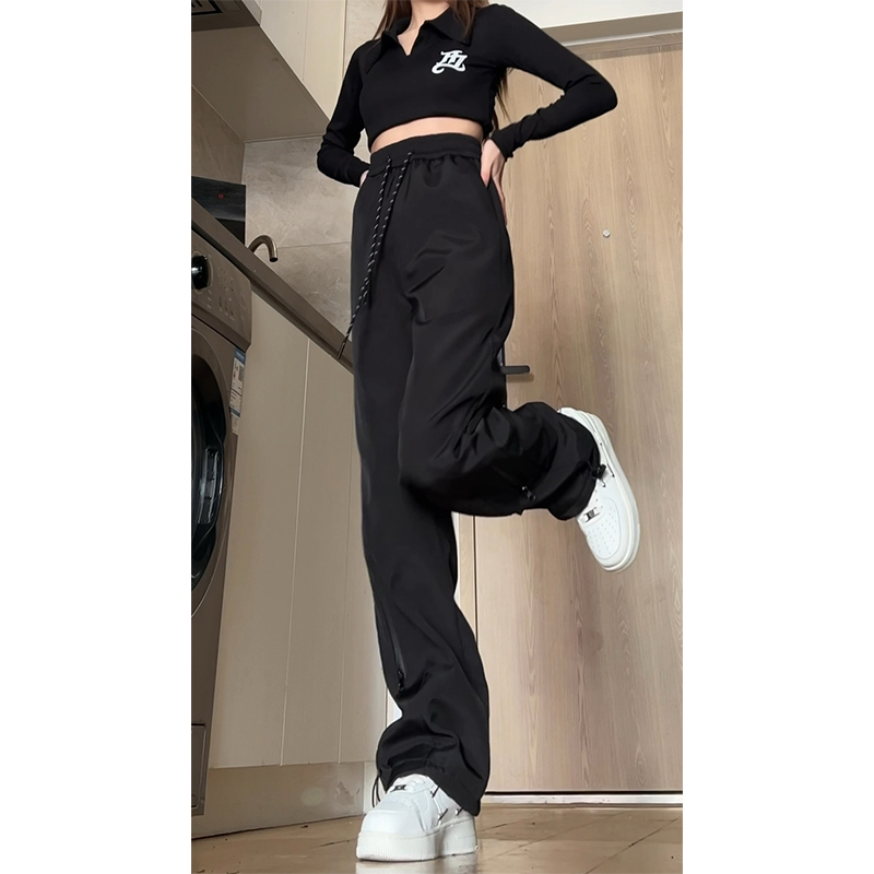 硬壳冲锋裤女户外防风防水美式宽松直筒小众设计感阔腿复古加绒裤