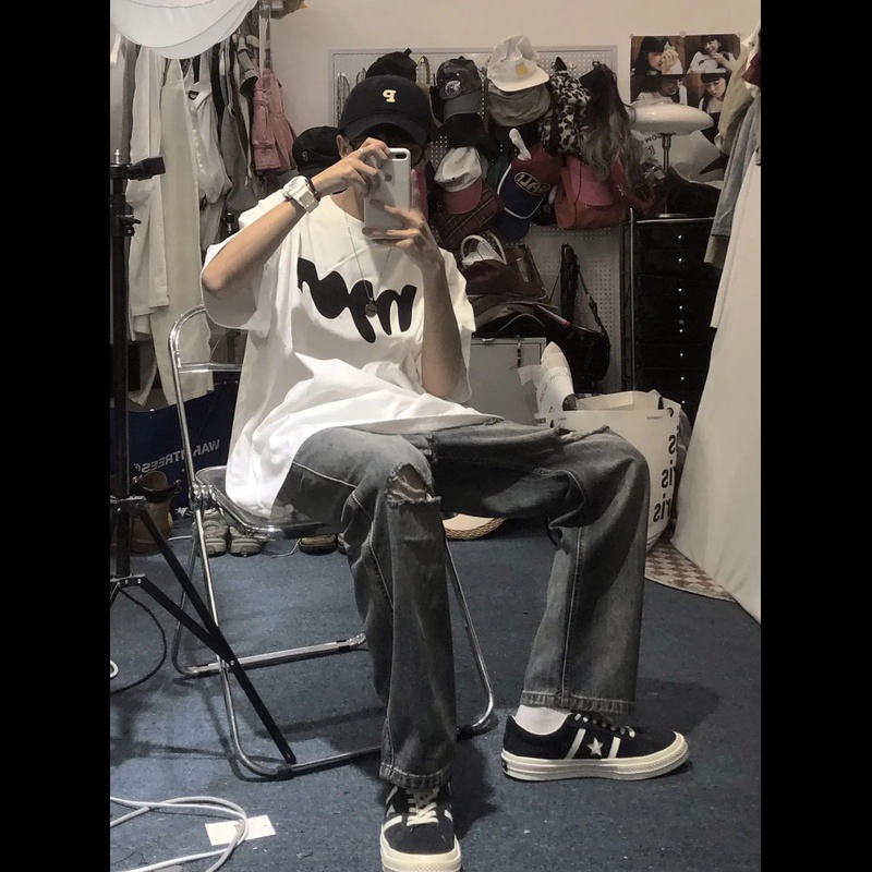 美式重磅短袖t恤男款夏季260g半袖欧美高街潮牌宽松纯棉白色上衣