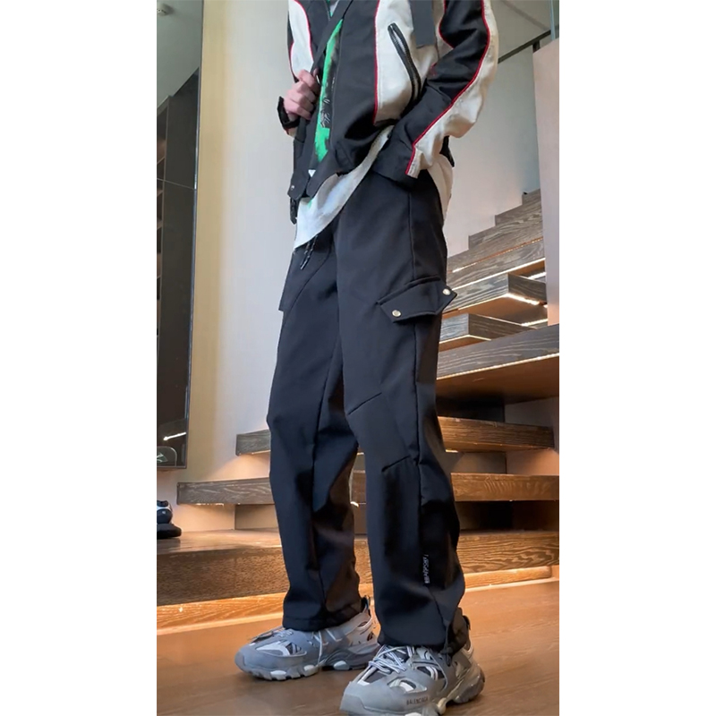 工装防水冲锋裤女冬季加绒加厚宽松铆钉设计感阔腿美式直筒裤子潮