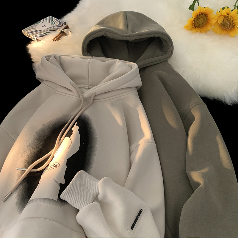 美式连帽卫衣女春秋款宽松高街oversize韩版情侣日系慵懒长袖上衣