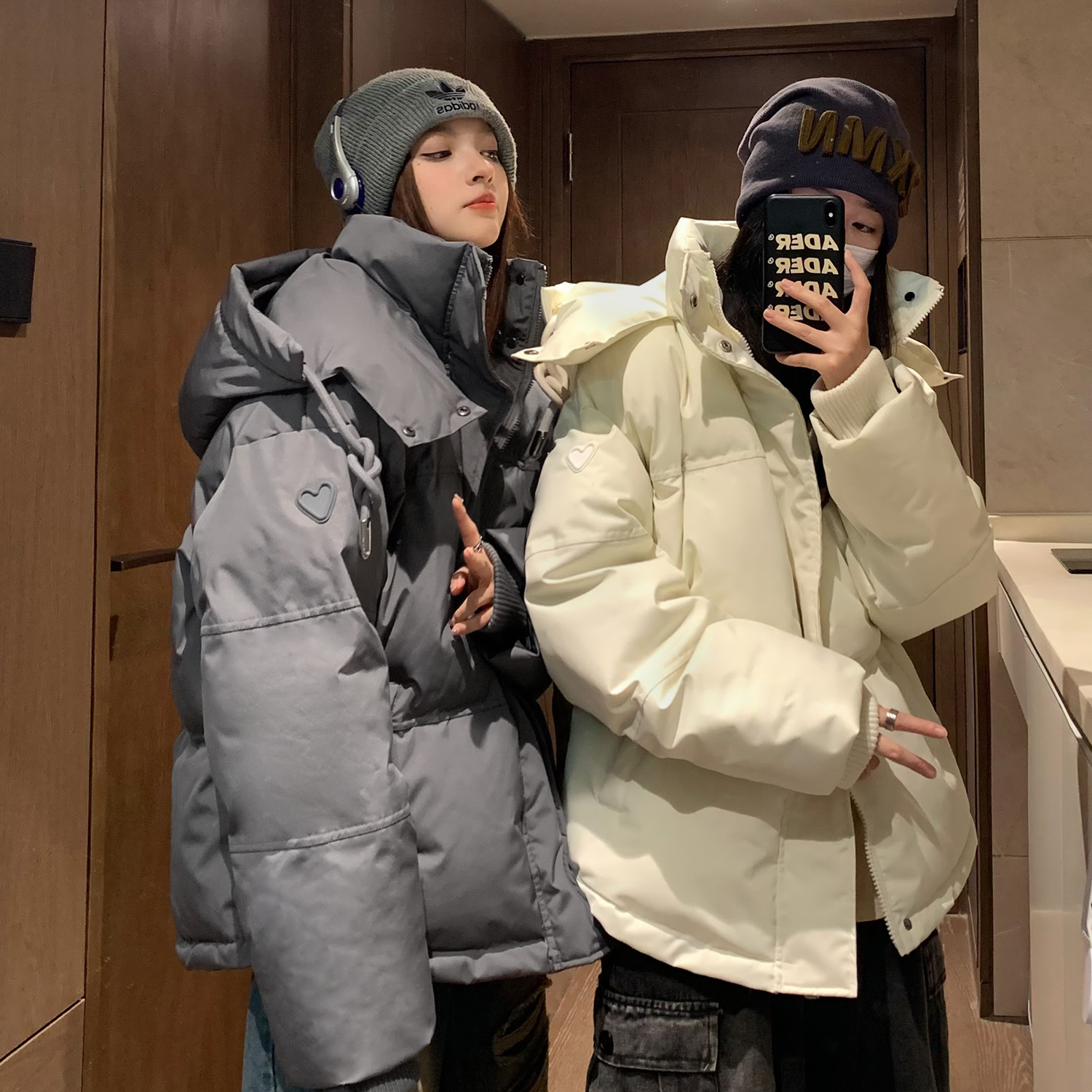 美式冲锋衣棉服女冬季工装风黑色保暖外套高级感加厚情侣连帽外套