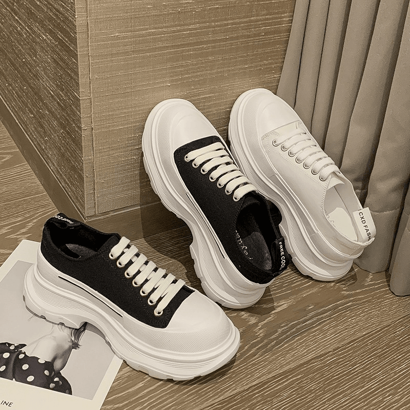 帆布鞋女2025春秋新款松糕厚底运动增高鞋小白鞋休闲增高鞋
