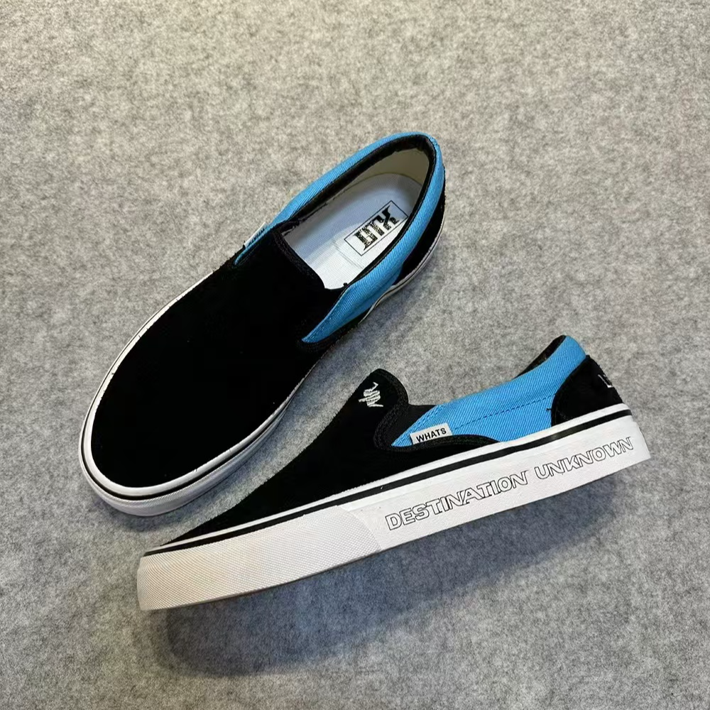 【高品质纯牛皮】【自主品牌】蓝黑男女休闲鞋千纸鹤刺绣一脚蹬滑板鞋