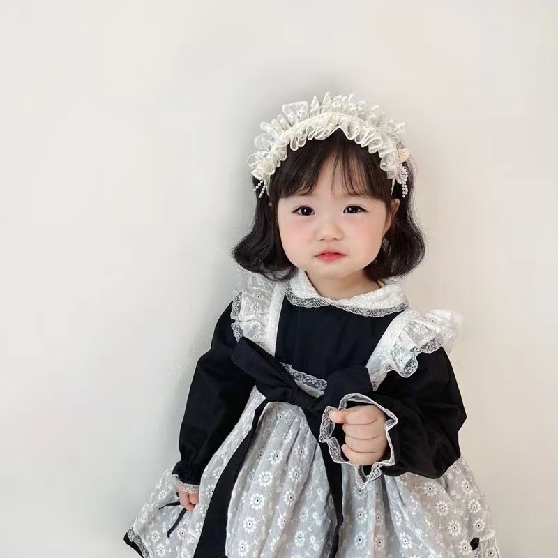 新款复古公主lolita风儿童蕾丝珍珠亮片发箍头扣女孩发卡C017