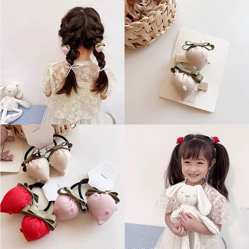 新款ins森系童趣可爱布艺草莓儿童宝宝对装皮筋发圈压夹头饰发饰