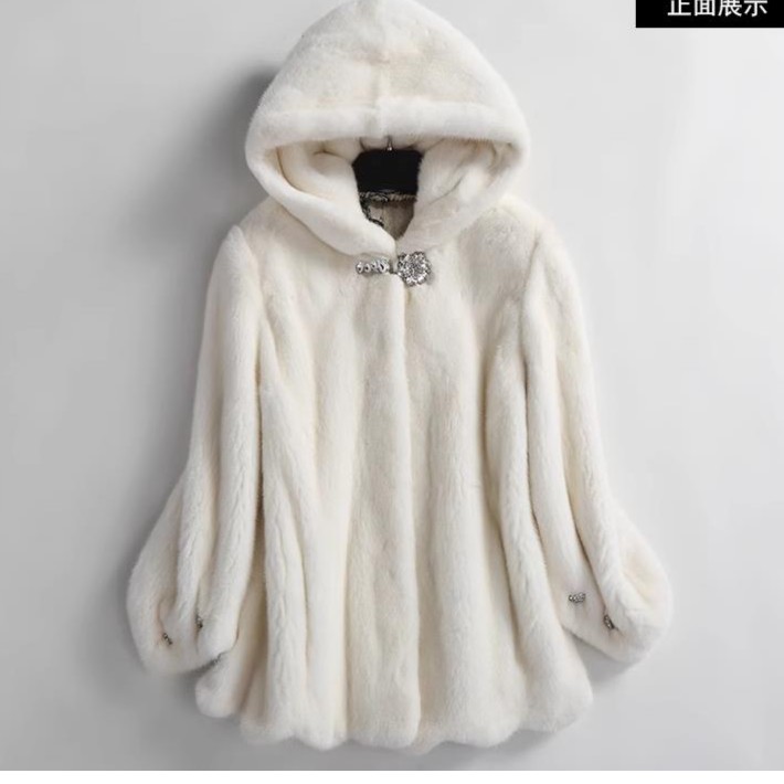 进口女款白色短款保暖时尚女士大码中长款韩版套头百搭带帽冬季