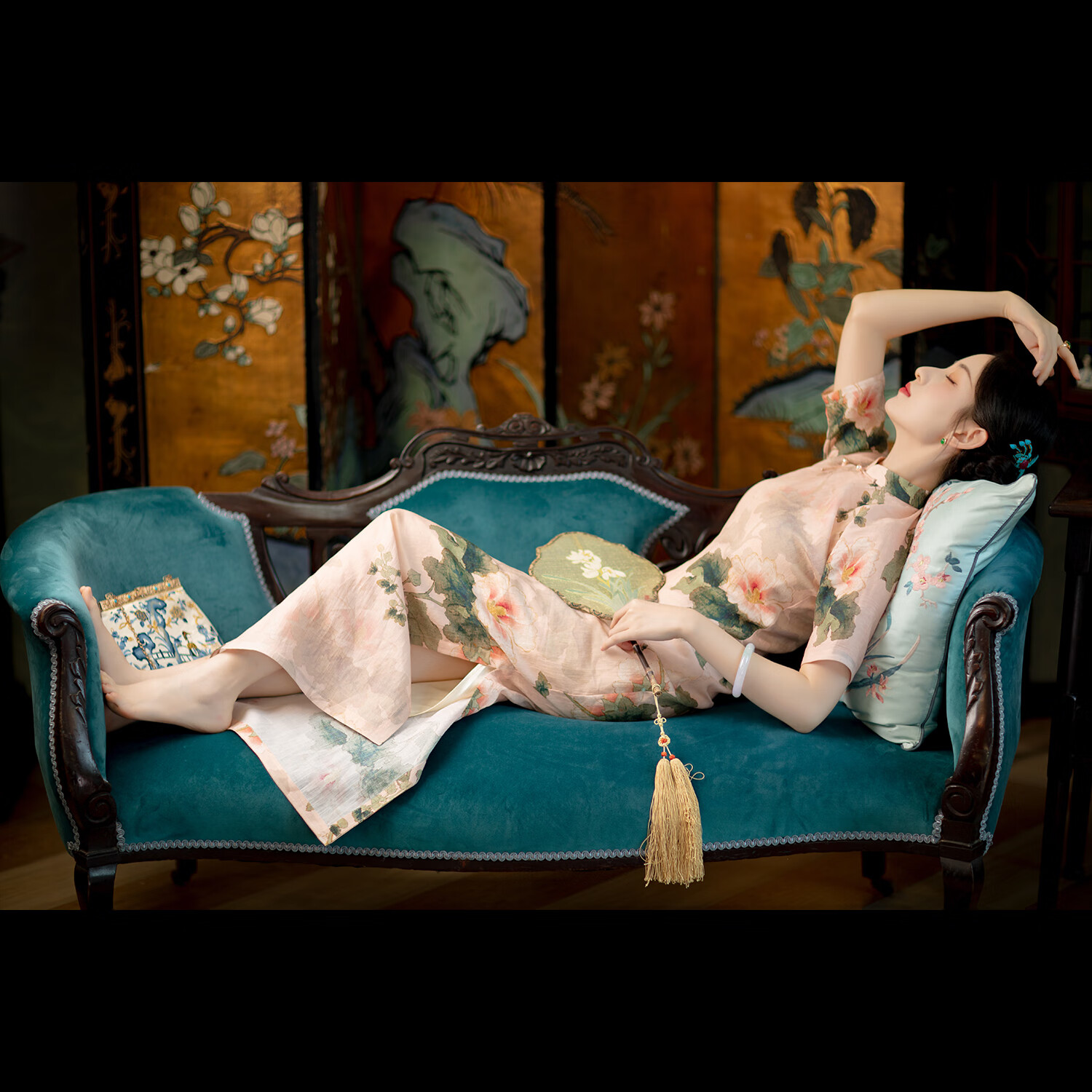 玉妆锦葵丨夏季新款丨麻质印花民国风年轻少女款日常短袖旗袍