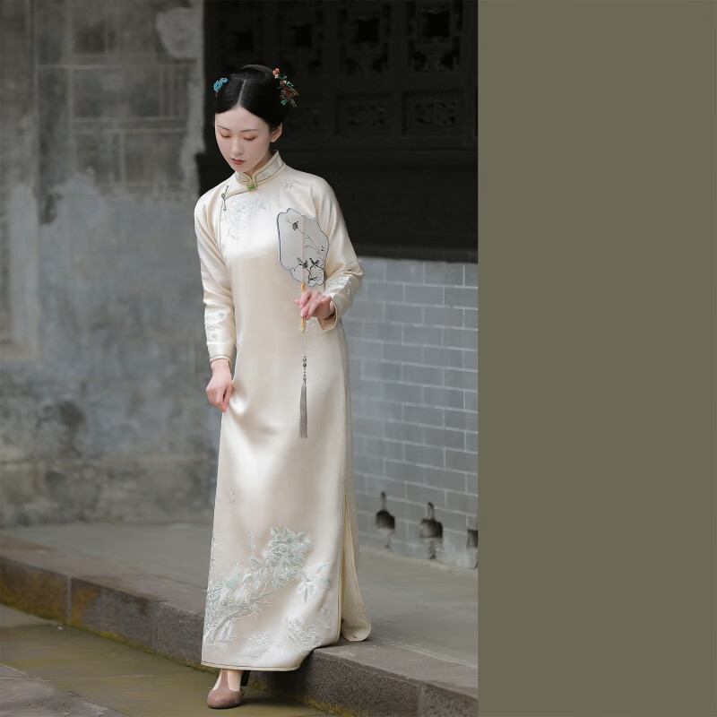 天姿雪丨复古立领盘扣全开襟无省春款古法平裁旗袍长款