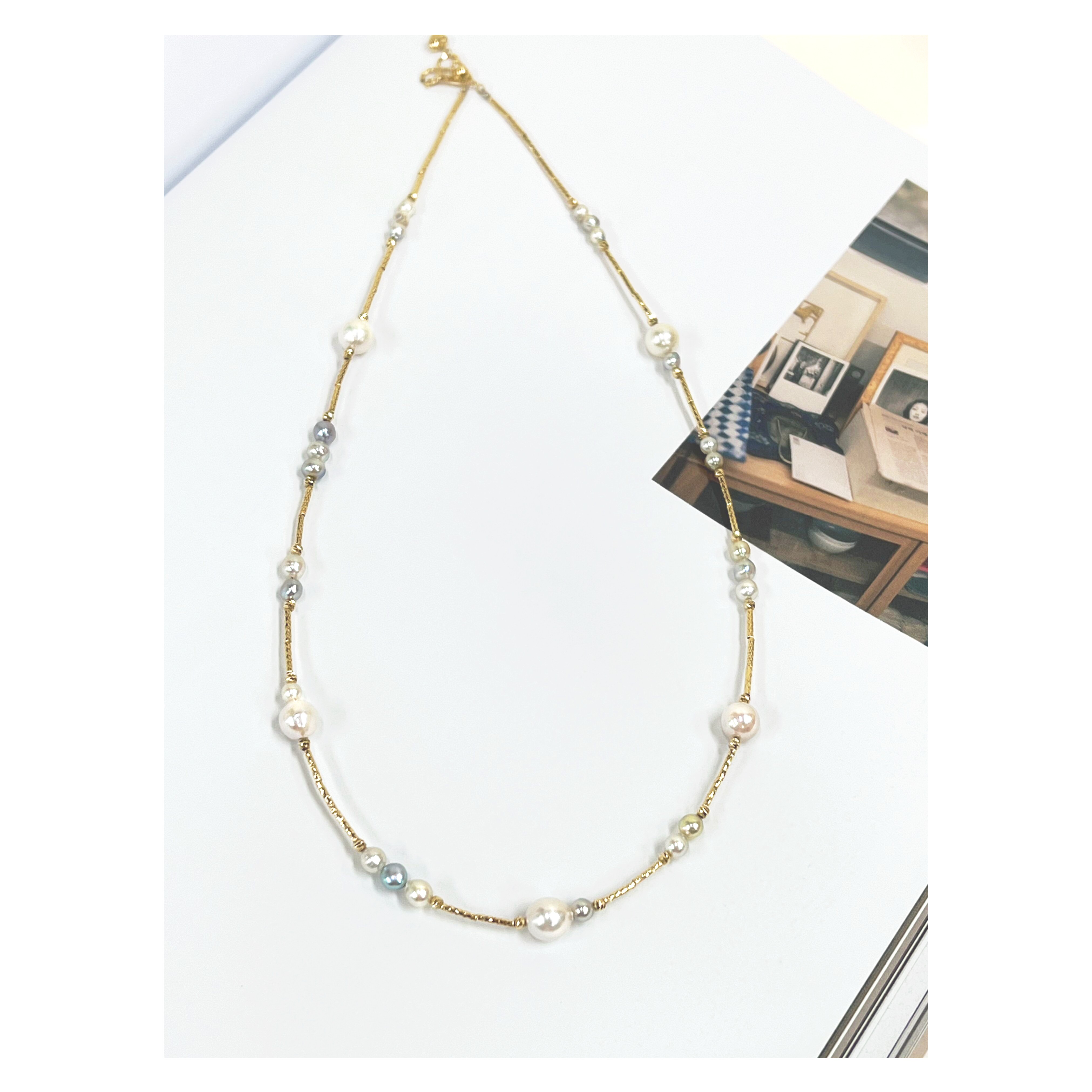 18k金akoya珍珠项链百搭简约镶嵌轻奢设计感小米珠