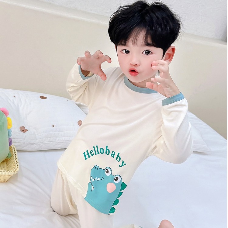 2024男童莫代尔长袖卡通家居服睡衣春秋夏款空调服薄款贴身舒适