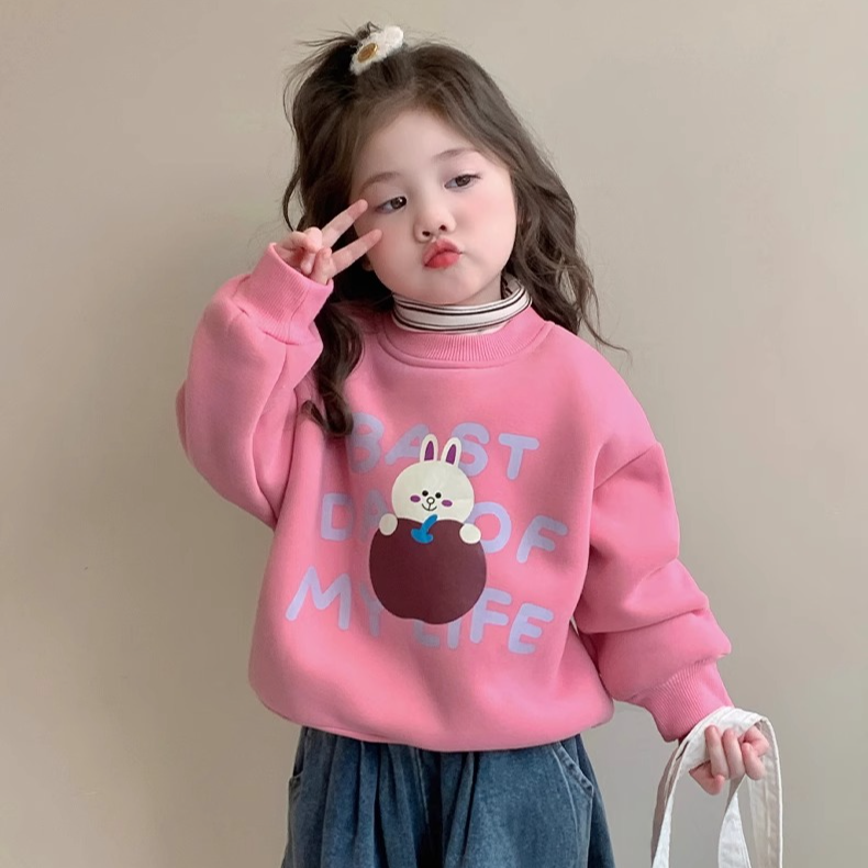 女童卫衣加绒秋冬款2024新款洋气女宝宝秋冬季儿童上衣冬装厚衣服