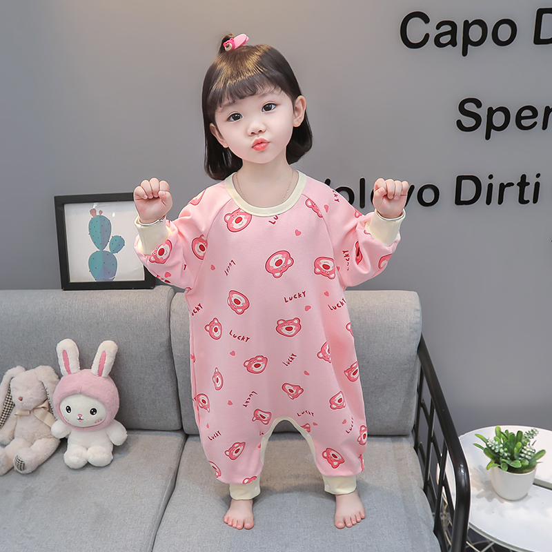 2024秋冬款纯棉中厚款儿童爬服哈衣长款连体男女童宝宝可爱卡通