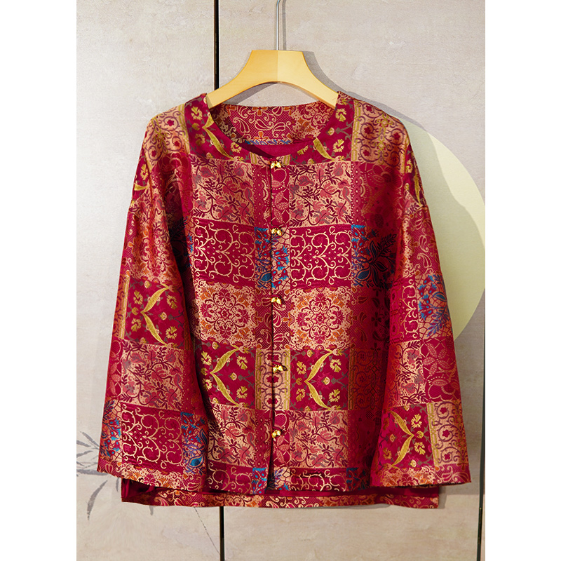 【喜上眉梢】50姆米重磅桑蚕丝红云纱宋锦缎2024秋冬新款外套F4611 