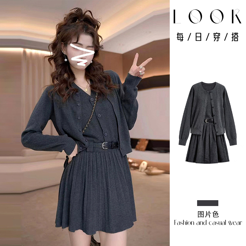 入秋一整套女装减龄小香风套装长袖针织连衣裙子女秋冬2025小个子