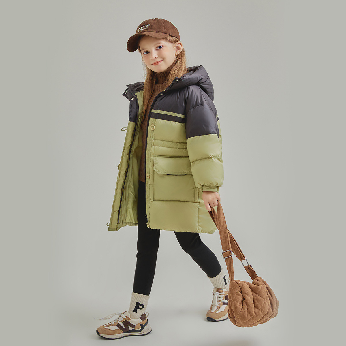 女童绒服2023儿童拼接90绒服亲子童装外套一件代发