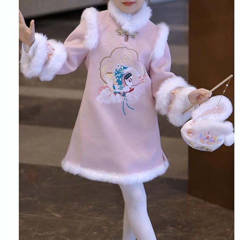 2023冬童装大童国风拜年服加绒加厚连衣裙13461R418