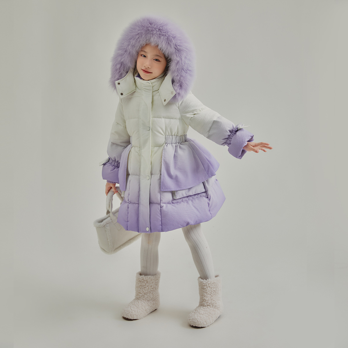 2023冬女童中大童90绒渐变长款公主羽绒服童装一件代发
