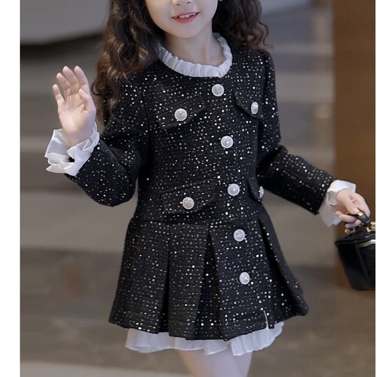 女童连衣裙2023儿童冬装新品女孩小香风连衣裙加厚童装一件代发