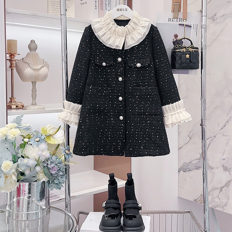 媛2023冬季女中大童重工亮片加绒小香风连衣裙童装批发