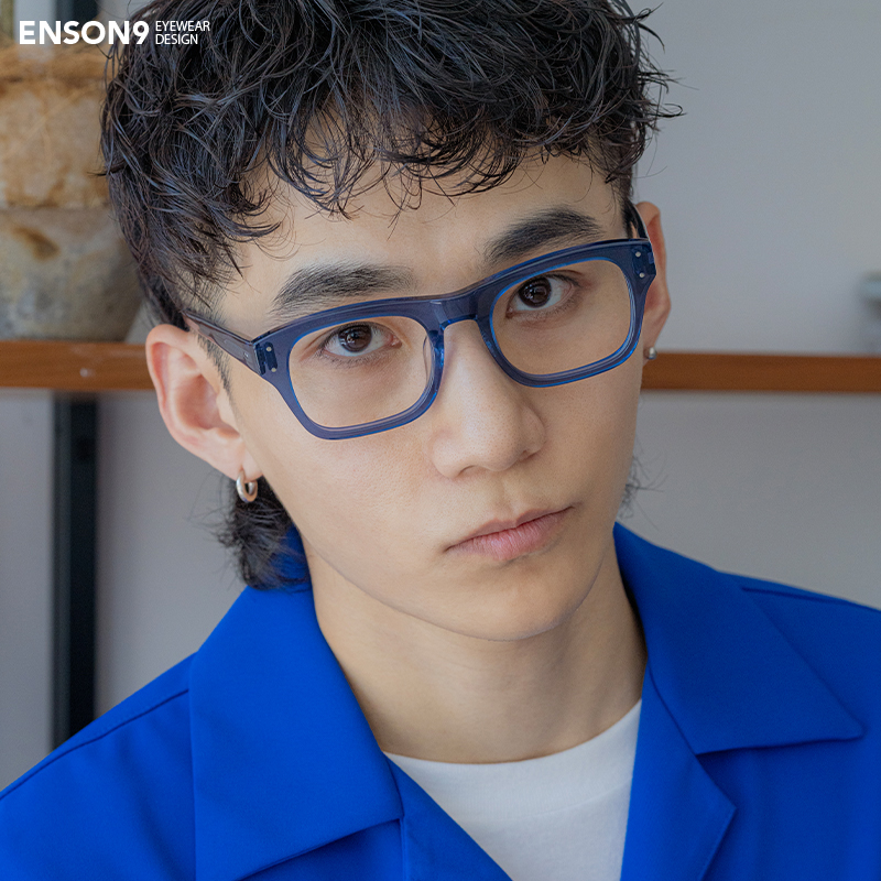  enson9日系复古板材粗框眼镜潮男 石纹色宽边方框配近视平光镜架