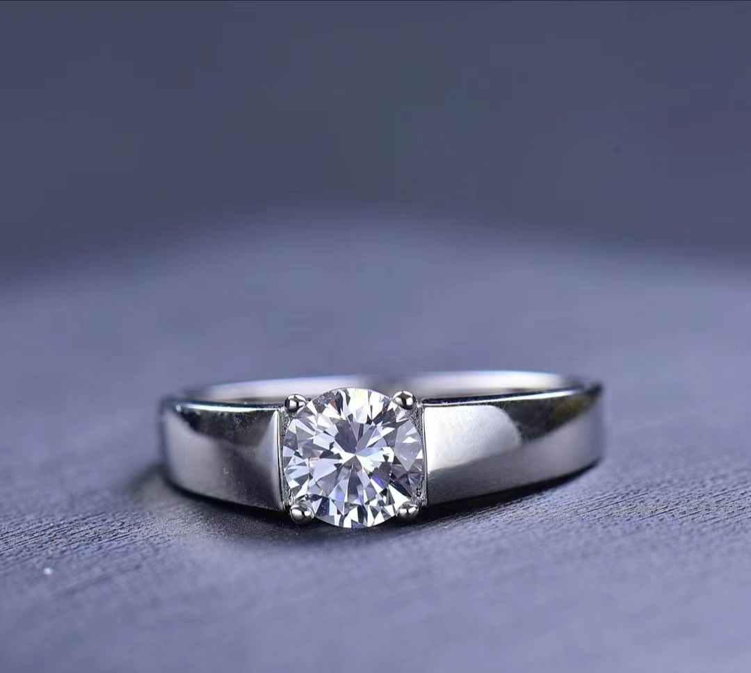 925银莫桑石银制品 【光臂男戒】D色莫桑石情侣对戒婚戒