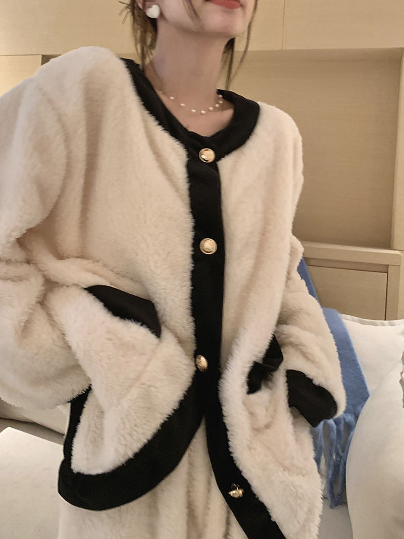 甜美小香风睡衣女秋冬季加厚高级感保暖加绒大码绒绒家居服红睡衣