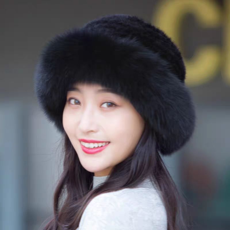 韩版水貂编织冬季时尚皮草百搭貂毛绒狐狸毛貂皮渔夫帽公主帽帽子