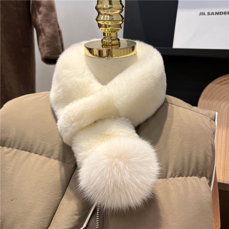 真獭兔毛围脖韩国纯色毛绒保暖双面加厚皮草围巾狐狸毛百搭毛领子