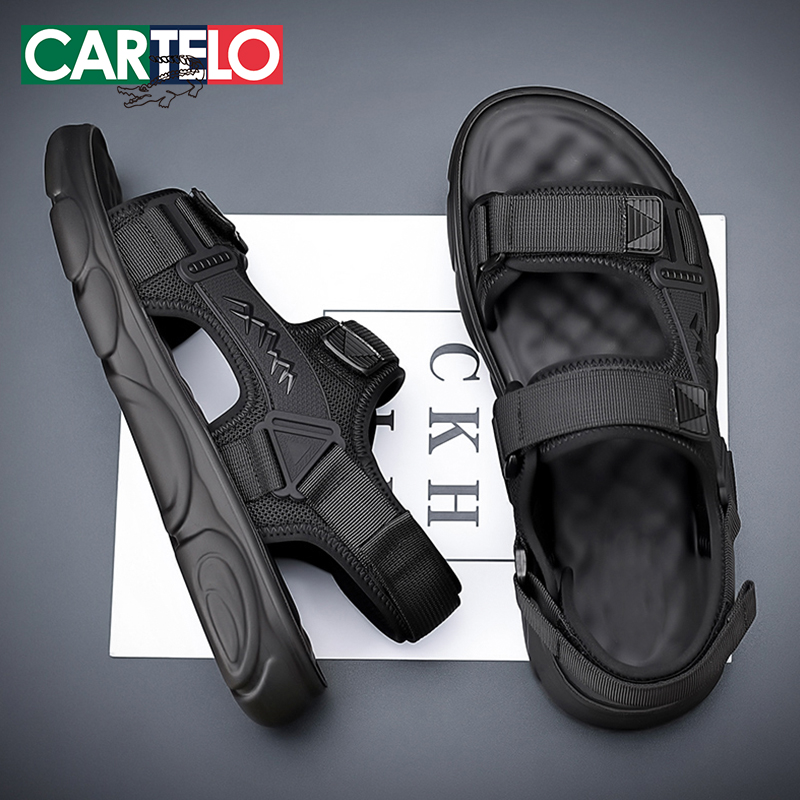 CARTELO/卡帝乐鳄鱼男鞋新款外穿大码防滑透气休闲百搭凉鞋沙滩鞋