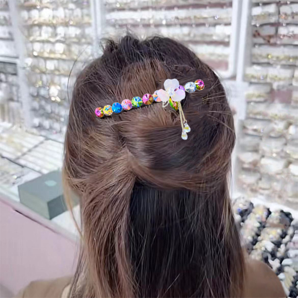 水晶发夹头饰发卡发饰装饰彩色珠串气质时尚百搭国风古风简约韩版