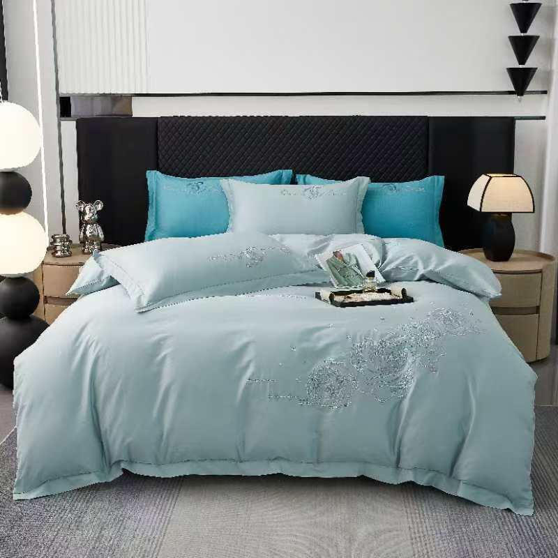 【高货清仓】超柔亲肤加密纯棉精工刺绣四件套-浪漫花语/浅水绿