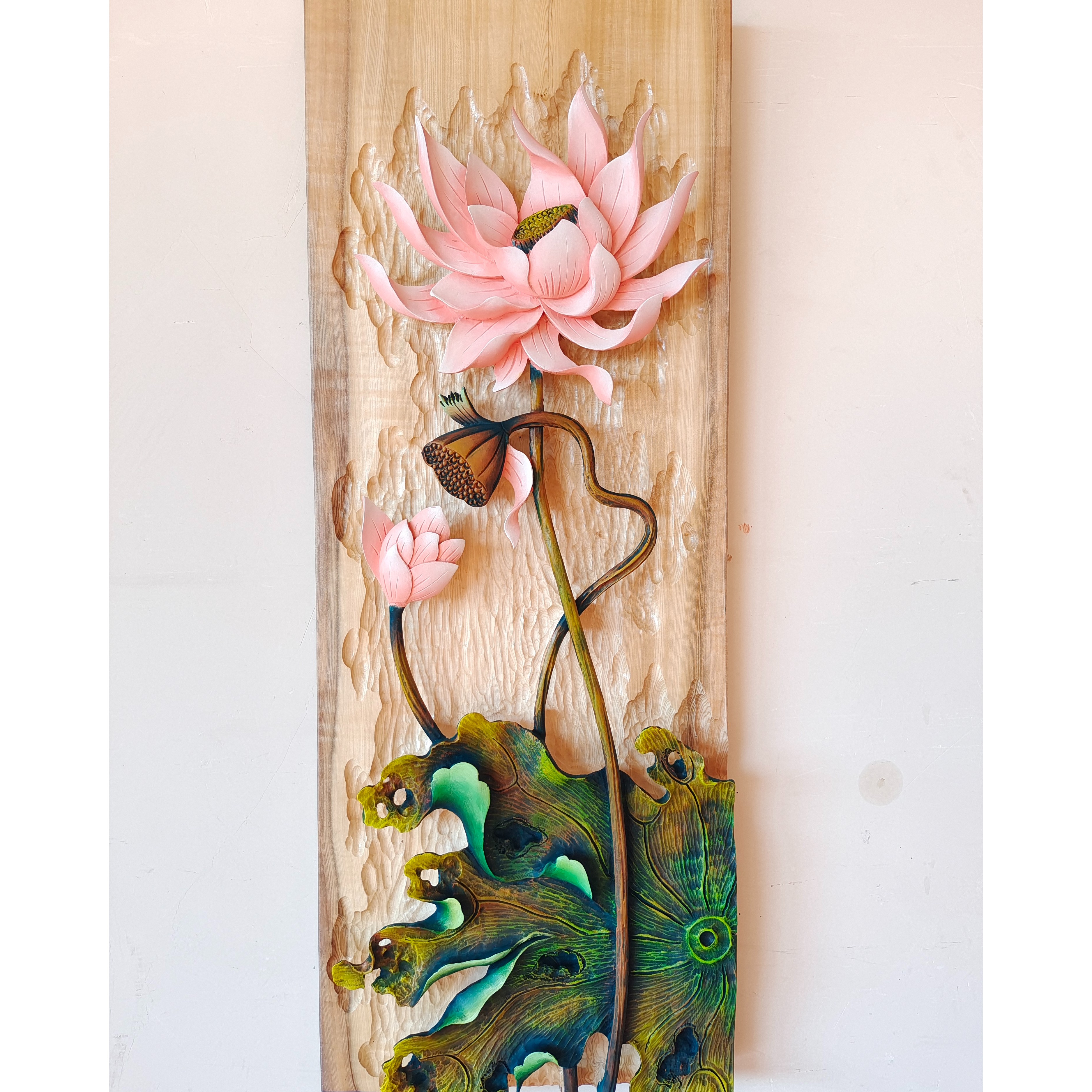 纯手工彩绘木雕，唯美新中式简约现代家居壁饰，规格；96-38-5cm