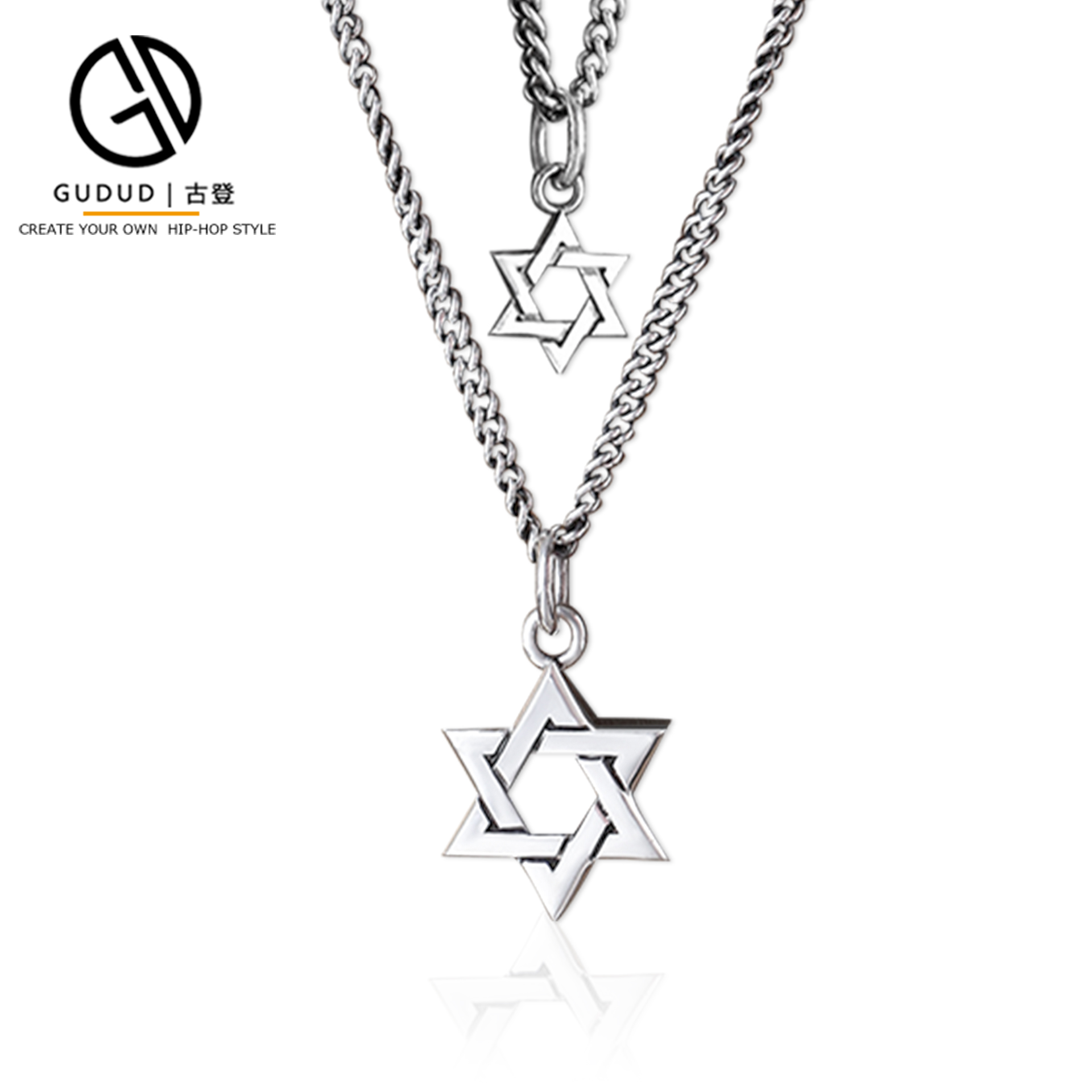 吊坠925银 王嘉尔张艺兴同款纯银六芒星项链潮嘻哈卫衣链个性摇滚