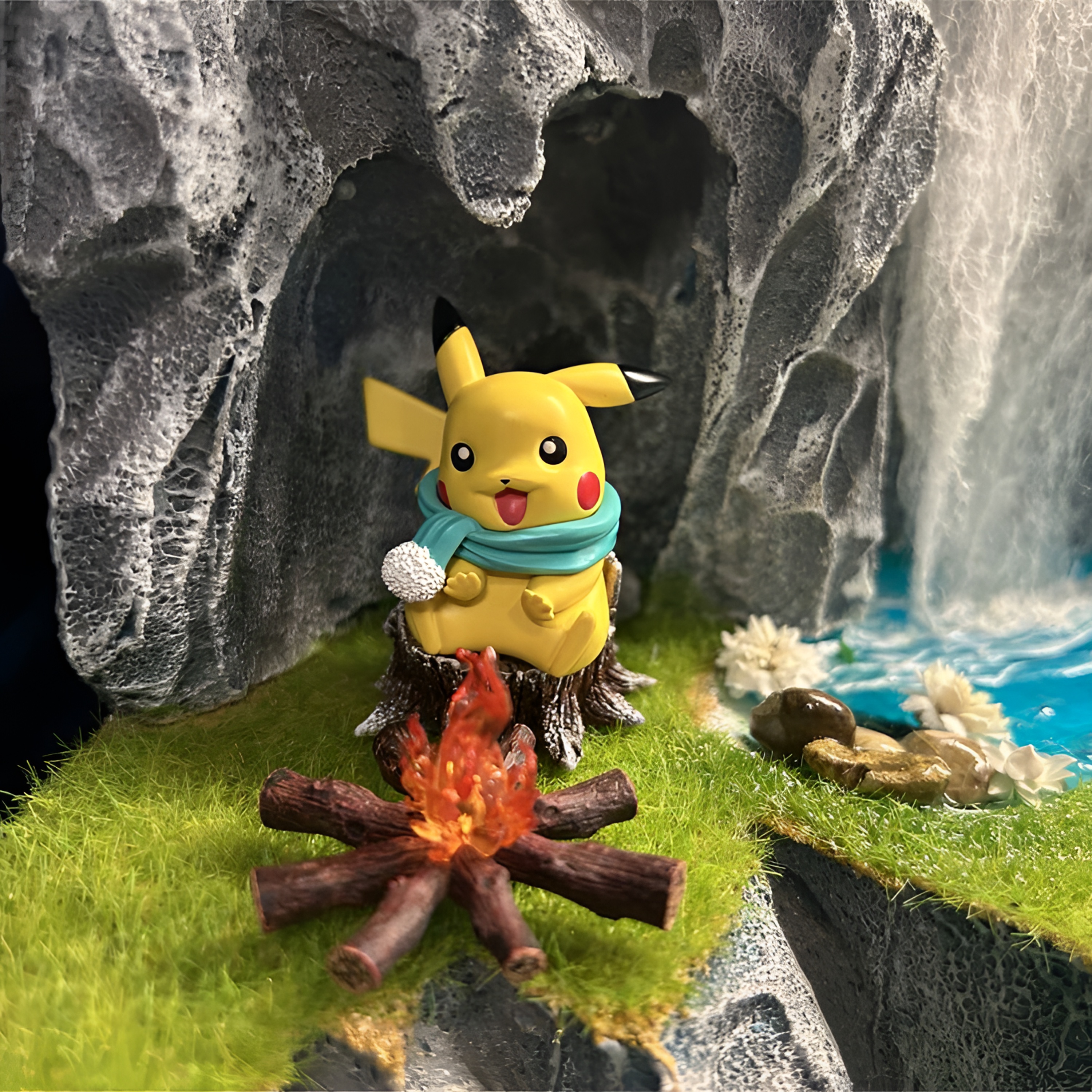 【现货】特典 真新镇烤火皮卡丘  复刻 PU树脂雕像精品