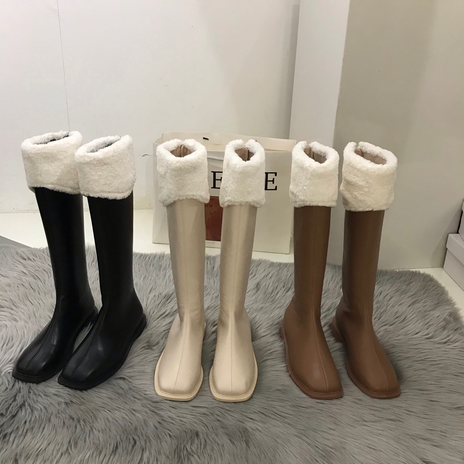 雪地靴白色长筒靴女鞋秋冬季加绒毛毛靴棉鞋冬鞋长靴子