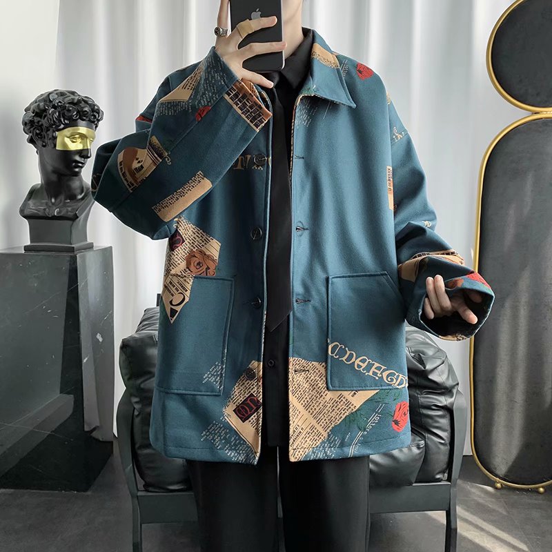 百搭大码韩版港风牛仔外套男士秋冬季潮牌加绒加厚翻领工装夹克