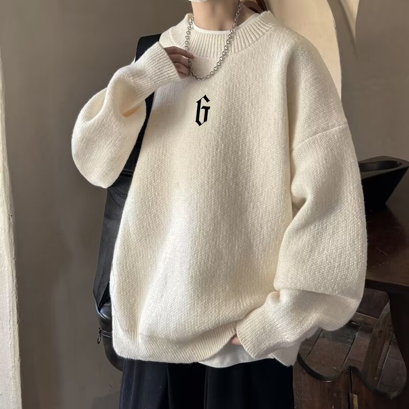 半高领毛衣男冬款加绒加厚内搭打底针织衫潮牌复古大码慵懒风线衣