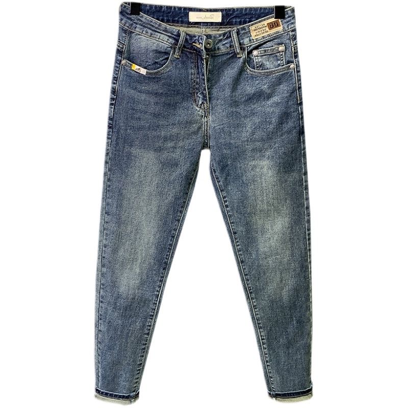 秋季新款牛仔裤男士复古潮流韩版修身小脚裤浅蓝