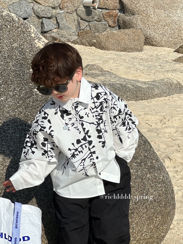 NO退NO换【非黑即白】2024春印花设计高级感廓形衬衣