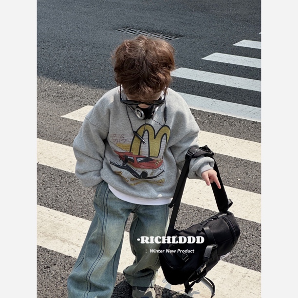 NO退NO换【M小汽车卫衣】儿童一体绒韩版