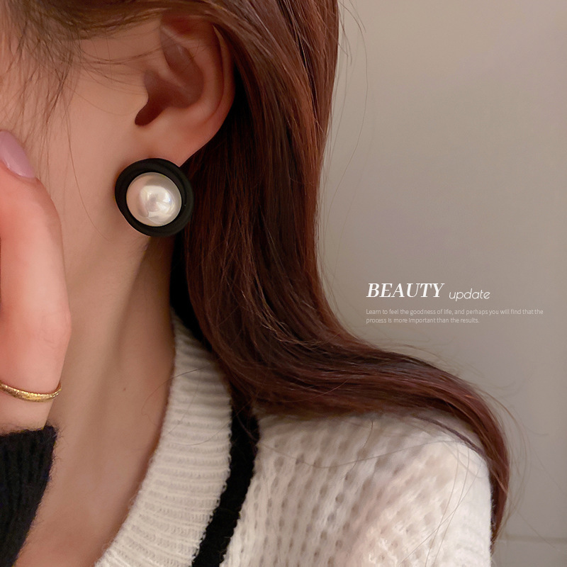 银针几何亚克力纽扣耳环韩国小众简约耳钉复古气质耳饰女