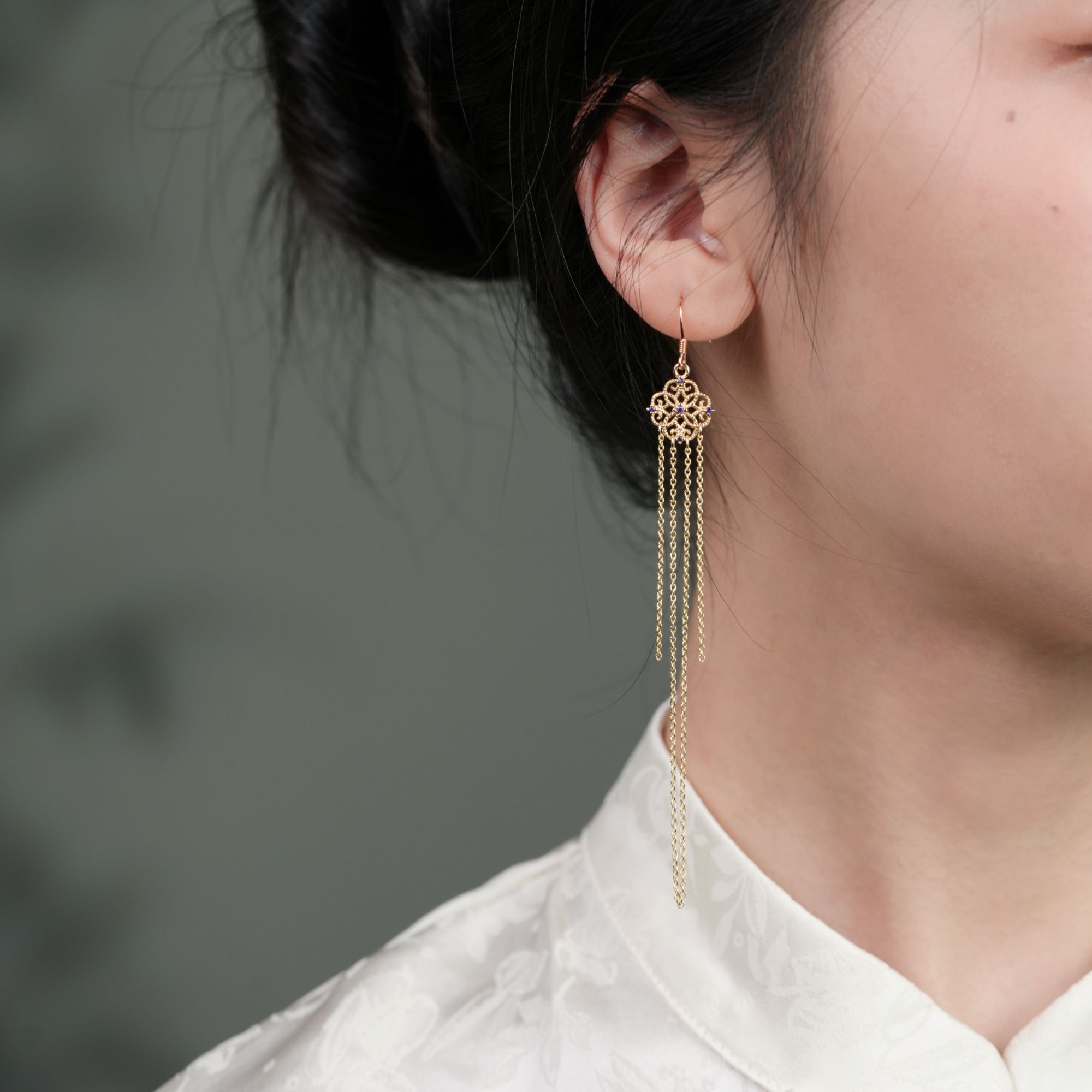 吾珥 铜合金耳饰 琼华 系列·耳钩/WEEG97 原创设计新中式国风金色