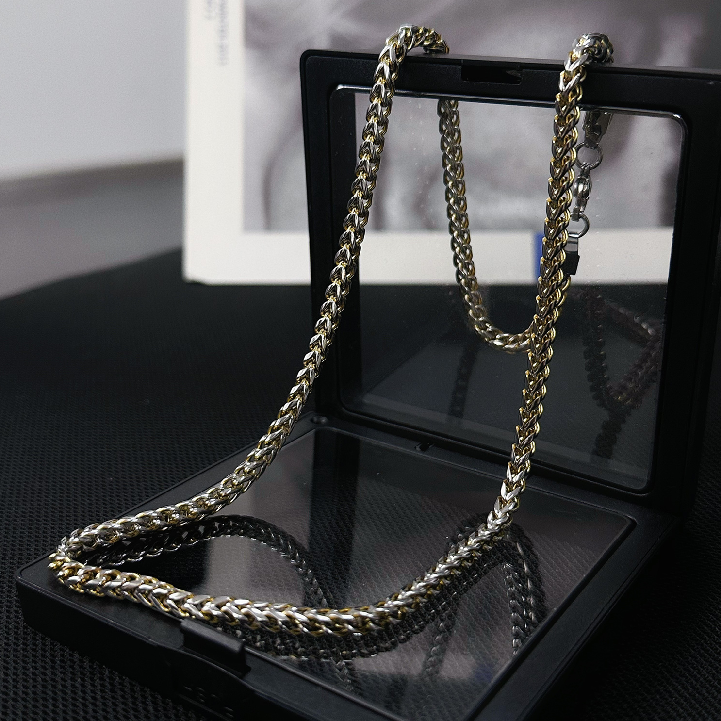 梵亚格 不锈钢项链 间金方龙骨素款链子气质时尚百搭潮流个性小众