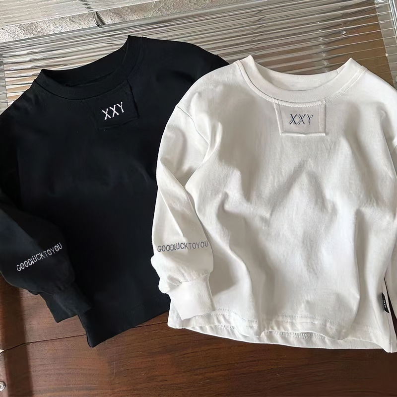 韩版秋季儿童纯棉打底长袖刺绣布贴秋衣男童卫衣长T恤百搭潮流ins