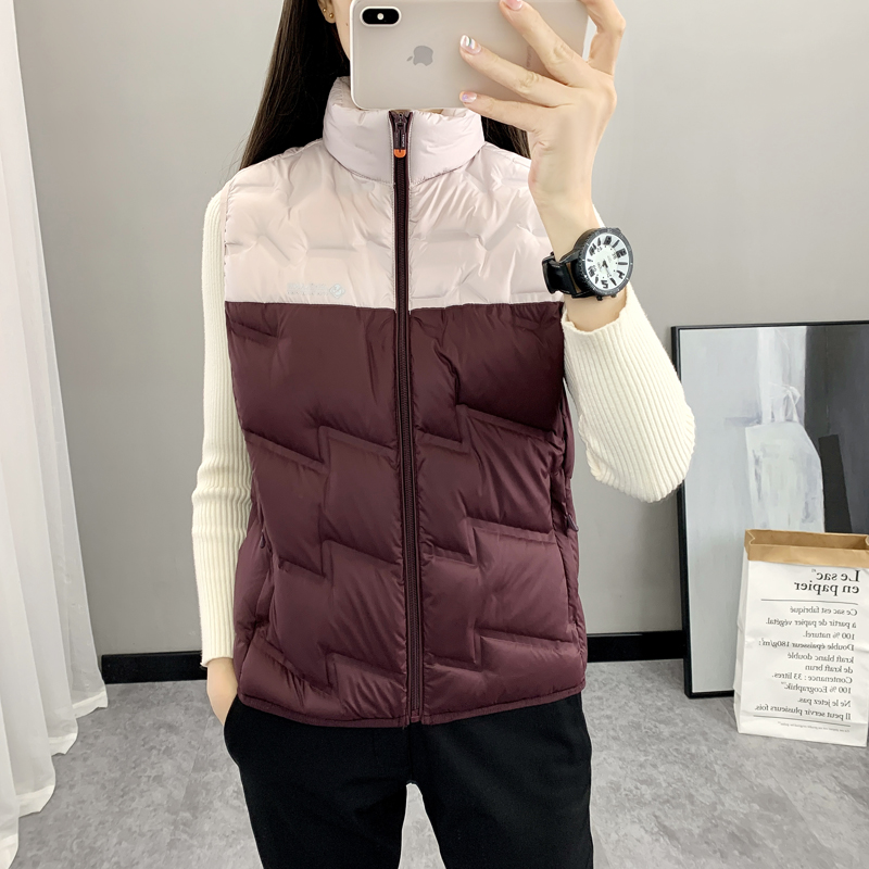羽绒马甲女2025新款秋冬季拼色无袖坎肩背心外套厚保暖白鸭绒马夹
