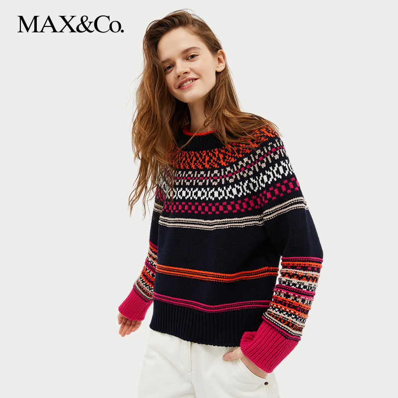 MAX&Co.秋冬北欧风条纹提花绵羊毛毛衣7364043003