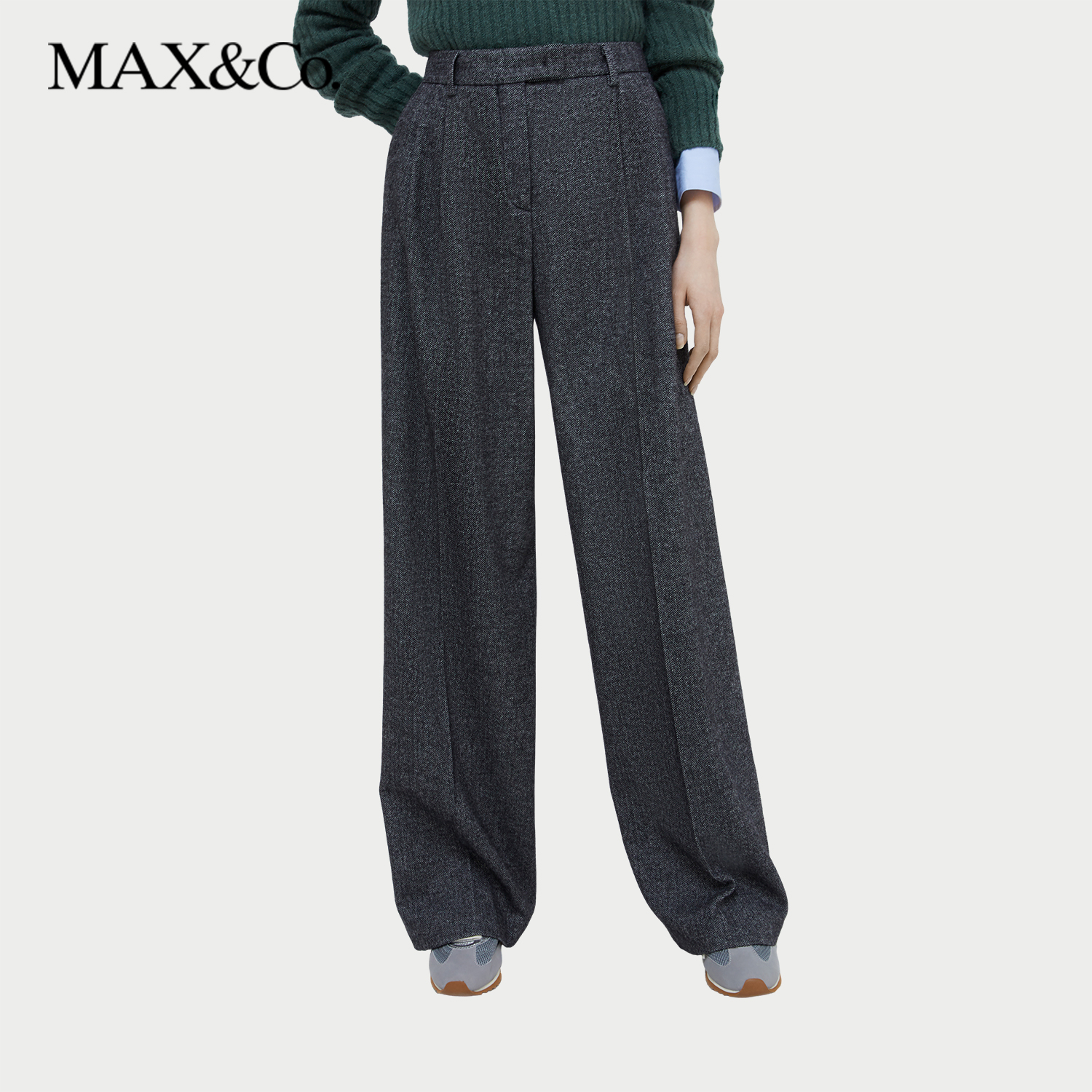 MAX&Co.秋冬女装宽松法兰绒阔腿长裤西装裤6136064402