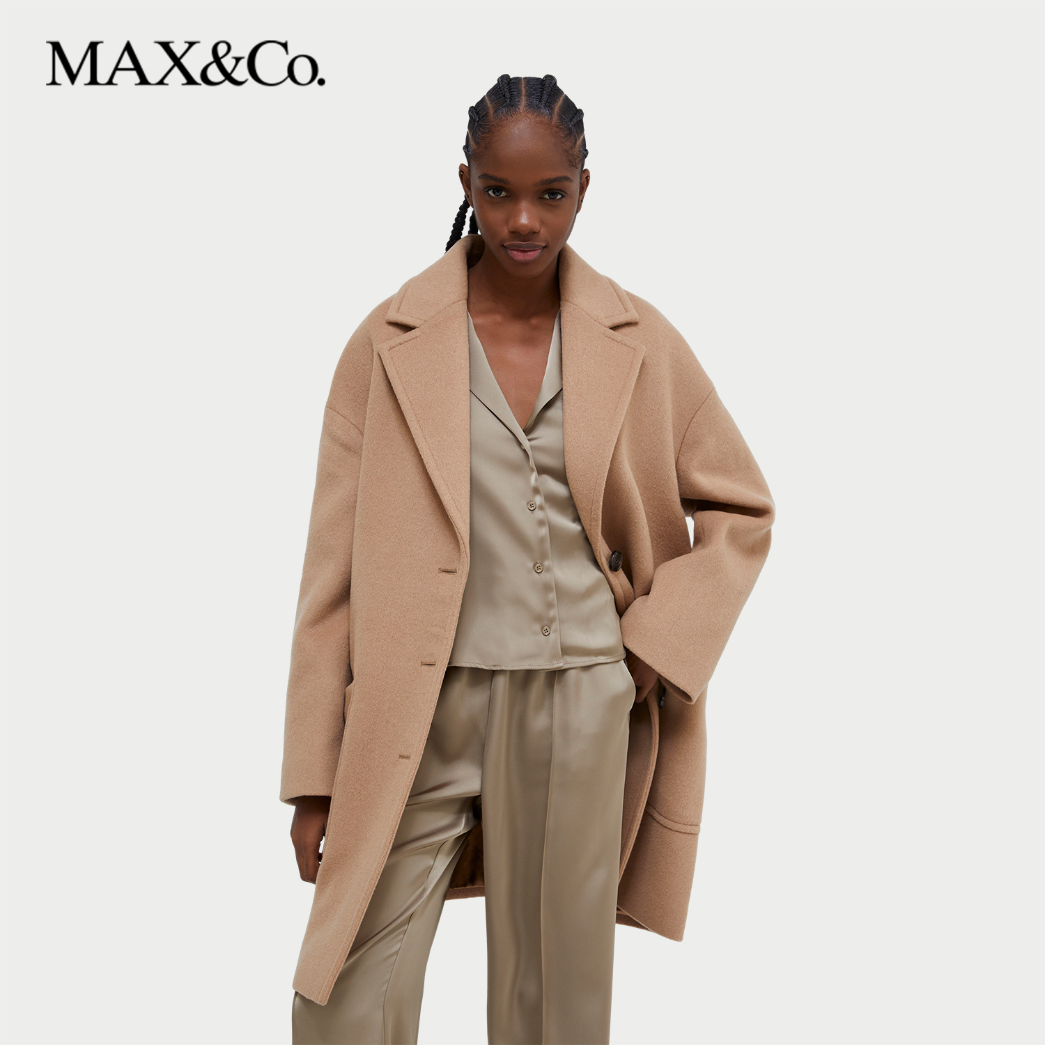 MAX&Co.秋冬翻领绵羊毛混纺毛呢大衣6016034302
