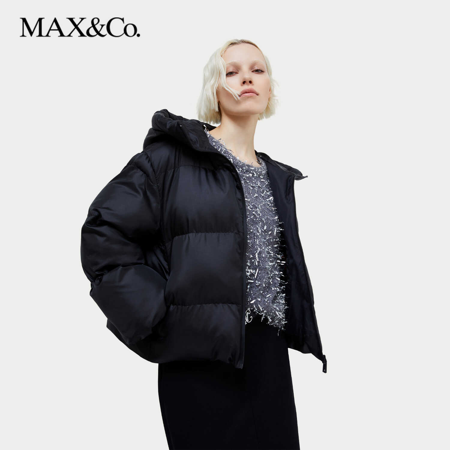 MAXCo.秋冬女装连帽短款夹棉飞行员夹克6486024402