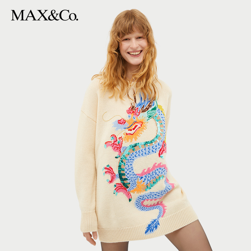 MAX&Co.2024春夏新款龙年“新春胶囊系列”羊毛混纺长袖毛衣女maxco